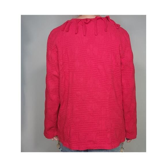 Vtg 80s 90s Nanette Keller Red Fringe Gem Button Up Funky Long Sleeve Top Sz Lg - Picture 7 of 9